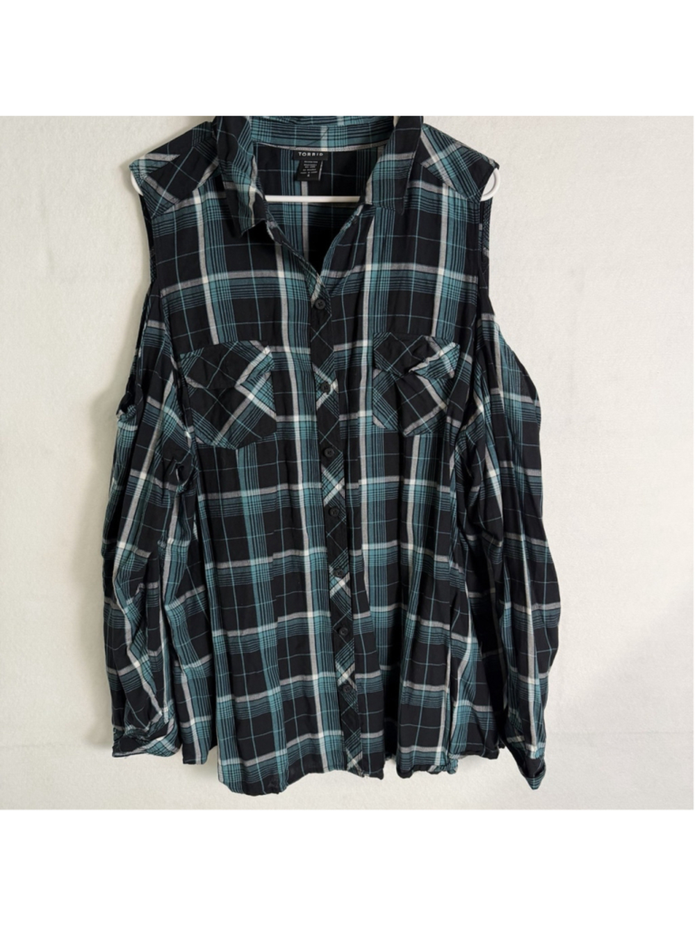 Torrid Size 4 Plaid Button Down Shirt 4XL Cut Out Shoulder Skater Grunge Punk